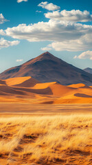 Obraz premium An aerial view of the Sahara desert at sunset. A panorama of desert landscape.