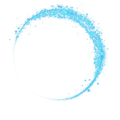 Magical fantasy portal. Round light frame, with fine dust particles, futuristic teleporter. Blue neon lights illuminate night scene with sparkles. Lighting effect. Blue round holograms with beams of l