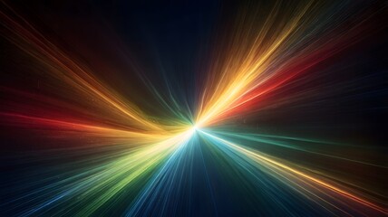 Obraz premium Rainbow color light beams abstract background, radial rays burst on dark