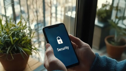 Phone device screen with security interface and keylock icon, highlighting the concept of data cybersecurity.