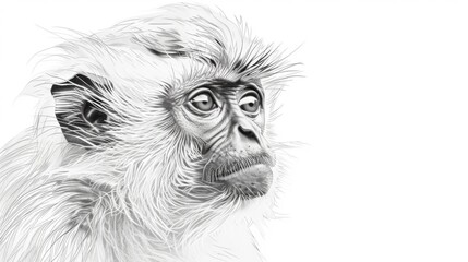 Fototapeta premium Detailed Portrait of a Langur Monkey on White Background