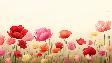 Obraz premium Colorful poppy flowers blooming in a spring field for Women's Day