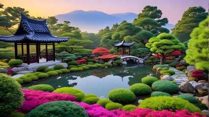 japanese garden with flowers