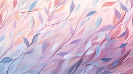 Abstract pastel foliage pattern with flowing pink and blue leaves