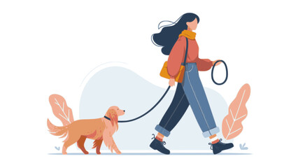 vector illustration of a woman walking with her pet