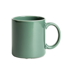 plain green ceramic coffee mug mockup with handle isolated on transparent background