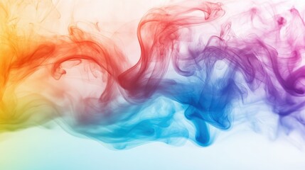 Obraz premium Rainbow-colored smoke with red, orange, blue, and green streams blend with soft white smoke against a light backdrop, creating a surreal effect.