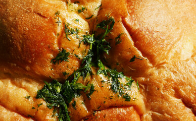 Garlic bun texture. Baked food.