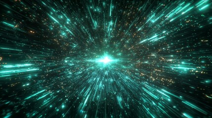 Naklejka premium A Vibrant Burst of Light and Energy Radiates Through a Cosmic Landscape at High Speed