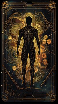 Elaborate Tarot Card Design with Human Figure