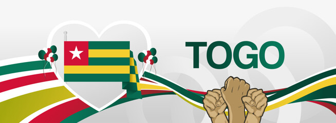 Togo independence day banner with country flag. Modern abstract art for various purposes such as public holiday greeting cards, sports and music event posters, web headers. Horizontal template