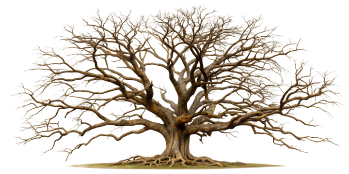  old dead spooky tree isolated on white background.AI GENERATED