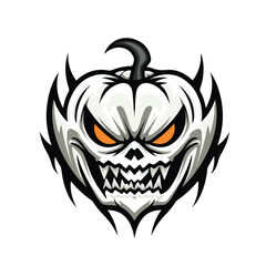 Fototapeta premium Angry Pumpkin Funny Logo Mascot with Thicker Outline on White Background, Black and White Color