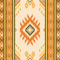 Traditional ikat pattern with striking geometric shapes and intricate details. Thisl seamless pattern is perfect for textiles, fashion, home decor and digital backgrounds. Inspired by indigenous 