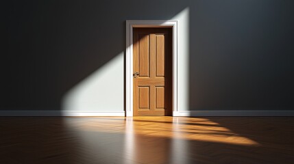 Wooden door with beam of light entering a room
