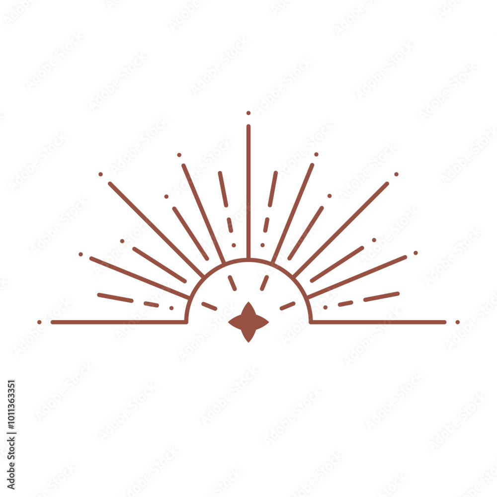 Wall mural vector bohemian logo design template with sun,sunburst and star. boho linear icon or symbol in trend