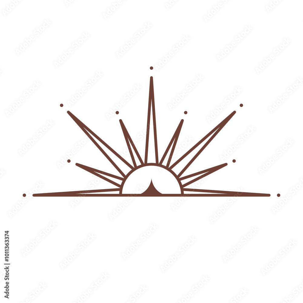 Wall mural vector bohemian logo design template with sun,sunburst and star. boho linear icon or symbol in trend