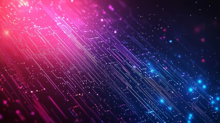 Obraz premium Vibrant Digital Abstract Design With Flowing Lines and Glowing Particles in Blue and Pink Hues