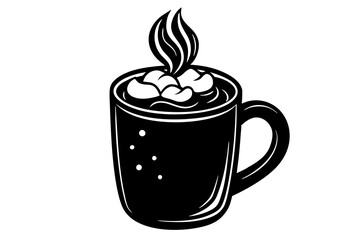 Warm up with a steaming mug of hot cocoa and marshmallows vector art for cozy designs
