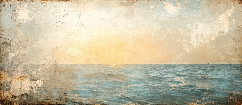 Vintage textured background with ocean and sunset.