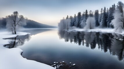 Fototapeta premium lake with winter