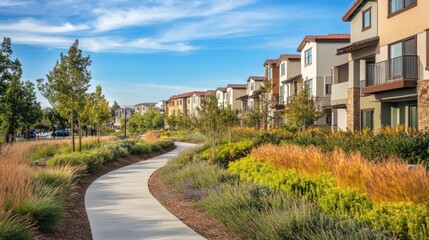 Fototapeta premium Suburban Pathway Leading to Homes