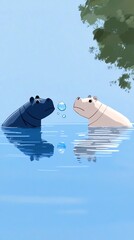 Baby pygmy hippo doing synchronized diving