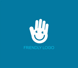 Friendly logo with a happy hand—perfect for brands focused on customer care, wellness, and positivity.