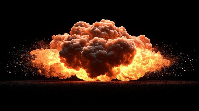 Large Explosion Billowing Orange Smoke and Flames Against a Dark Background During a Dramatic Event