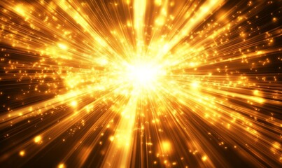 Obraz premium A Vibrant Explosion of Golden Light Radiates Outward in a Cosmic Display of Energy and Brilliance
