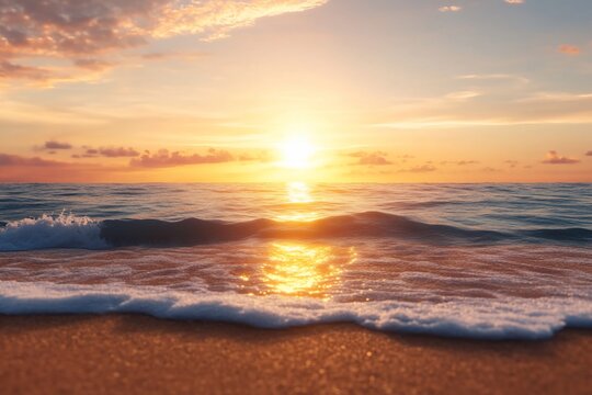 A serene sunset over the ocean, reflecting warm colors on the water.