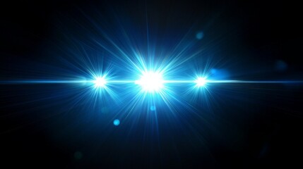 Obraz premium Three Bright Blue Lights Create a Stunning Visual Effect Against a Dark Background at Nighttime