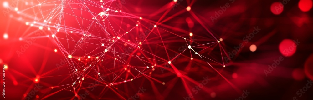 Aufkleber The background is abstract red with a red plexus in the center. Big data visualization. Science background. Compounds in the middle. Background with textural lines and shapes.