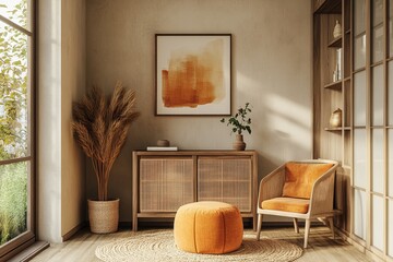 Fototapeta premium Cozy reading book interior swith a warm and earthy palette