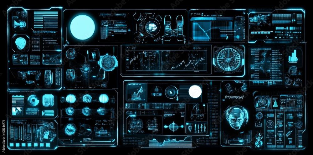 Poster set of modern digital frames with holographic hud elements. set of digital frames with virtual displ