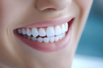 Obraz premium Close-up of a bright, cheerful smile showcasing perfect white teeth.