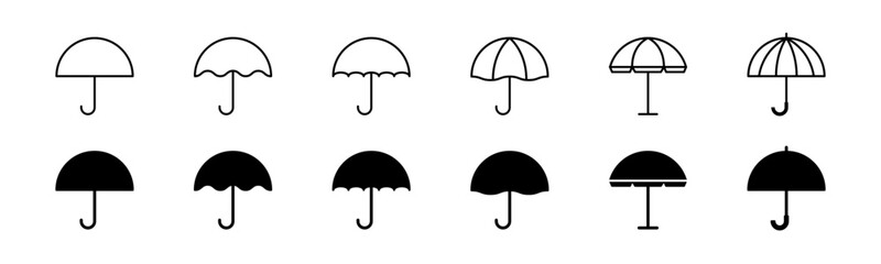 Fototapeta premium Umbrella icon set. Line and solid umbrella vector. Parasol set