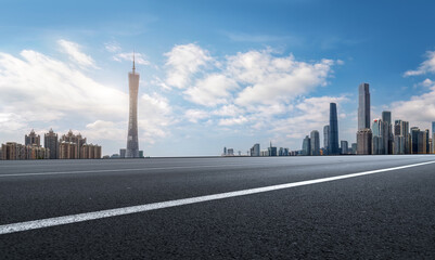 Stunning Urban Skyline with Modern Architecture and Open Road