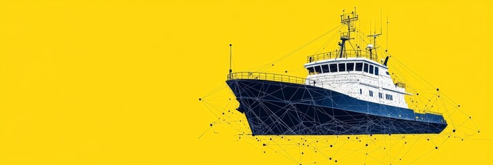 Cargo Ship Navigating Digital Space Abstract Visualization of Marine Logistics and Technology