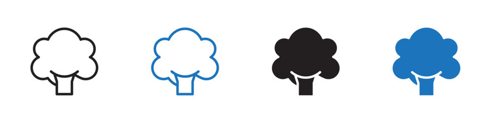 Broccoli icon linear graphics set vector in black