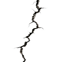 Large crack with sharp edges, isolated on transparent cutout background