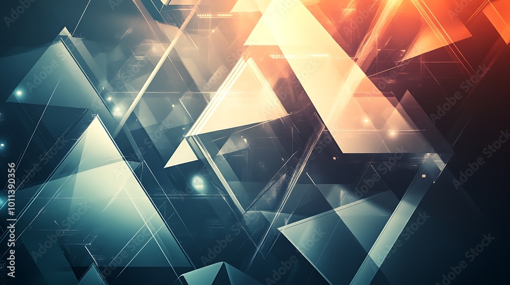 Poster Abstract geometric background with glowing arrows pointing upwards.