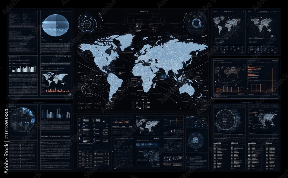 Poster an abstract ui hud interface screen for global communication technology on a white background