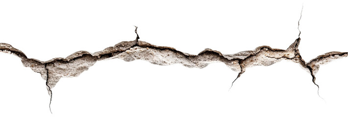 Large crack with sharp edges, isolated on transparent cutout background
