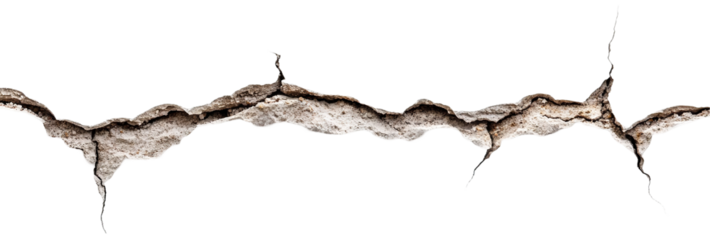 Large crack with sharp edges, isolated on transparent cutout background