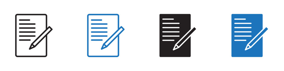 Document with pen icon linear graphics set vector in black