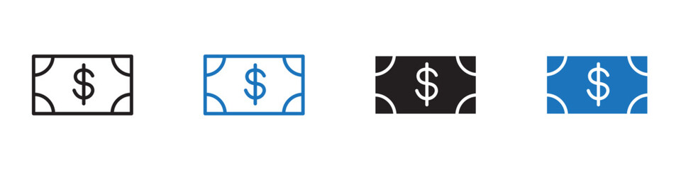 Dollar note icon linear graphics set vector in black