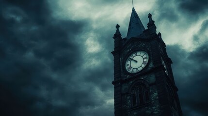 A Tall Stone Clock Tower Against A Stormy Sky
