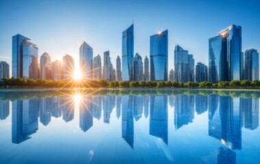 Fototapeta premium Blurred City Building sunrise background