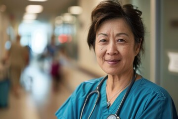 Obraz premium Portrait of a middle aged Asian female registered nurse